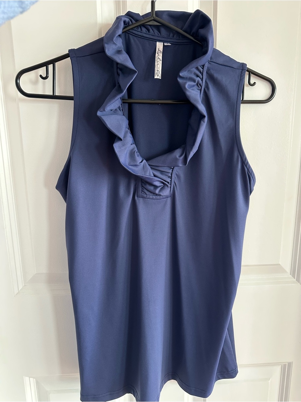 Lulu-B Navy Blue Sleeveless Ruffled V-neck Sz Small EUC
